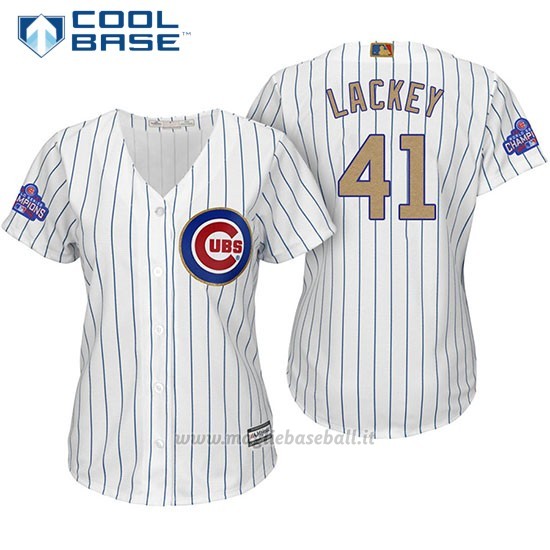 Maglia Baseball Donna Chicago Cubs 41 John Lackey Bianco Or Program Cool Base